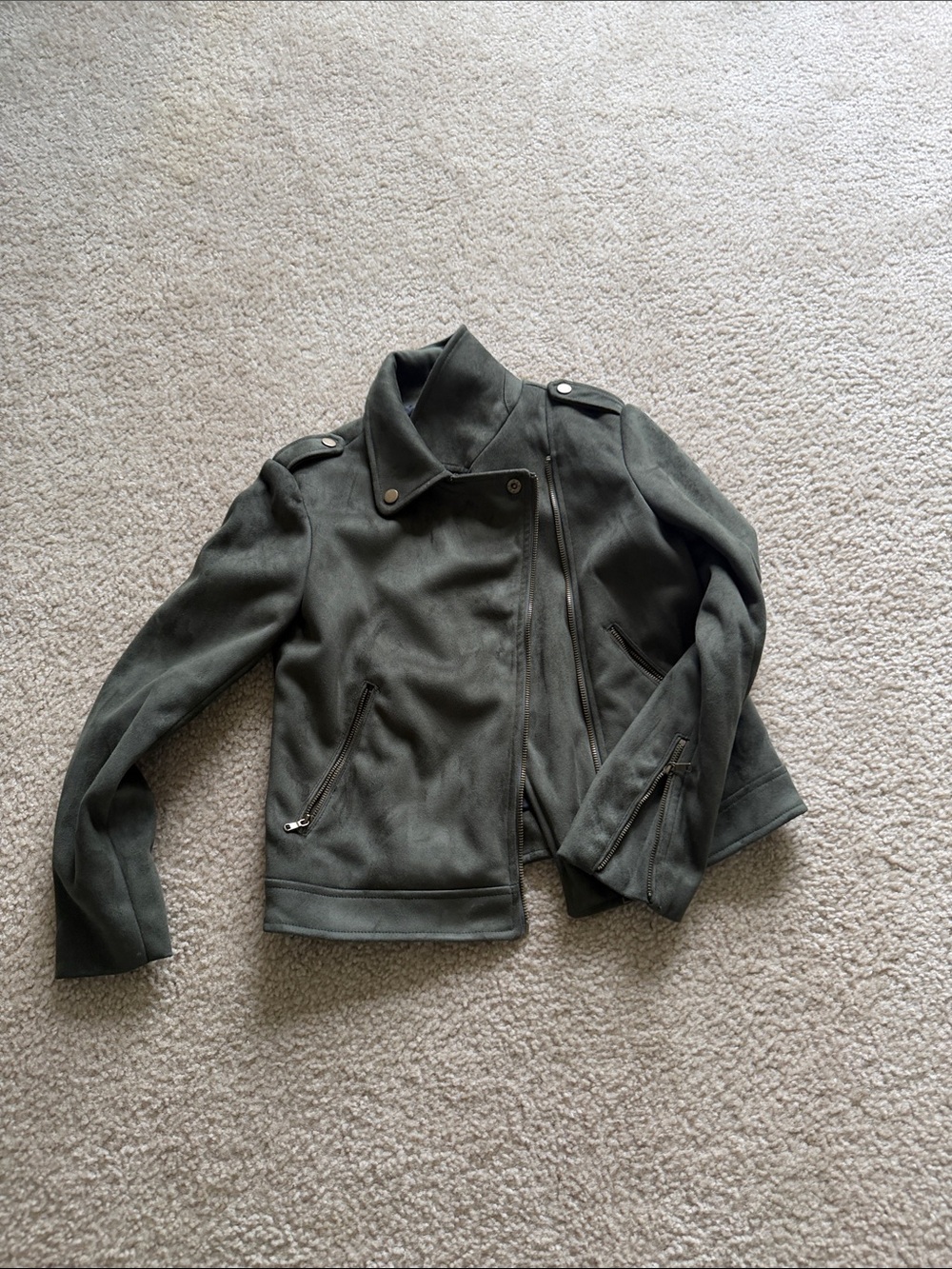 Banana Republic Olive Green Asymmetrical Leather-Style Jacket